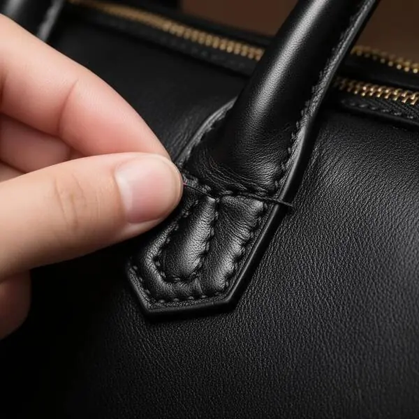 Hand stitching close-up – genuine leather ladies bag craftsmanship BD